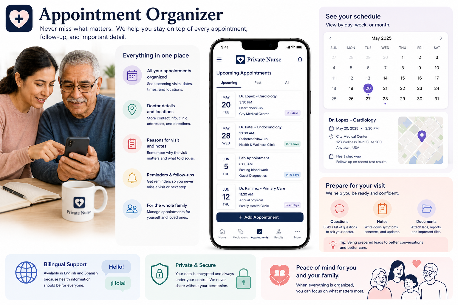 Private Nurse appointment organizer screen.